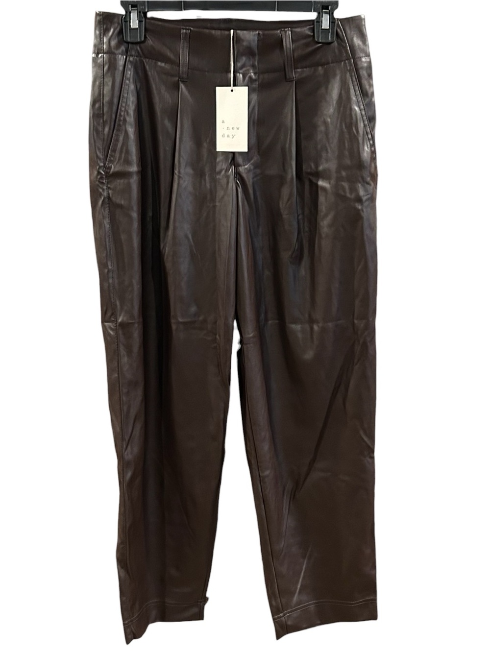NWT A New Day Faux Leather Pants Pleated Minimalist Office Chocolate Brown 6